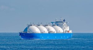An LNG tanker, a specialized ship for transporting liquefied natural gas and a proposed solution to the emerging energy shortage in Europe due to Putin’s War.